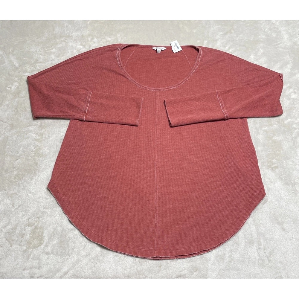 NEW Lucky Brand Womens Sweatshirt Pullover Large Orange Waffle Knit Top